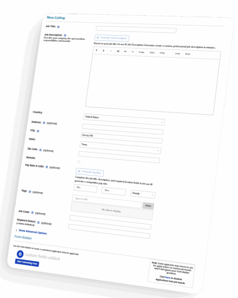 Towing Company Recruiting Jonestown TX dashboard showing create new listing feature for hiring and managing tow truck driver job posts