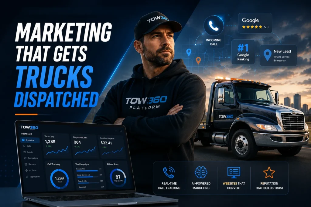 Best towing marketing agency helping a tow truck owner grow calls with AI marketing dashboard