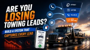 Towing lead generation system capturing calls and leads for a towing company
