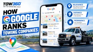 How Google ranks towing companies using relevance, distance, and prominence