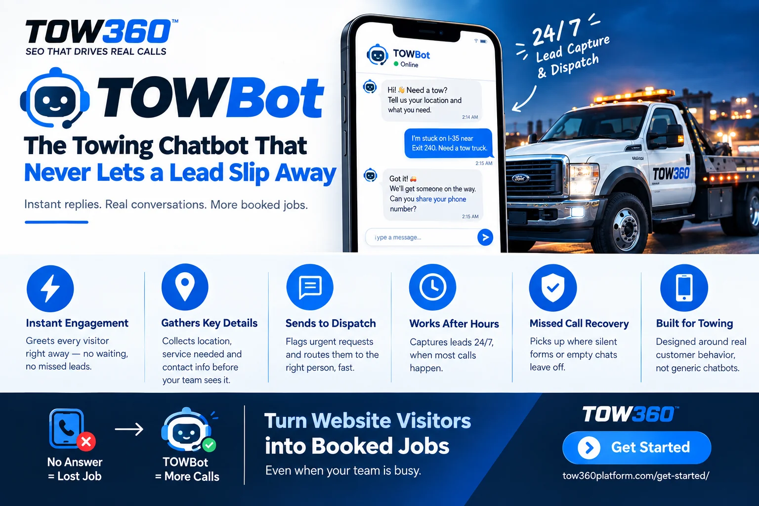 TOWBot towing chatbot for 24/7 lead capture